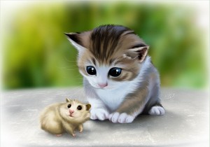 Кошка и хомяк